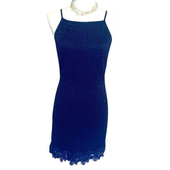 Francesca’s Blue Rain Navy Lace Mini Dress - Picture 1 of 16